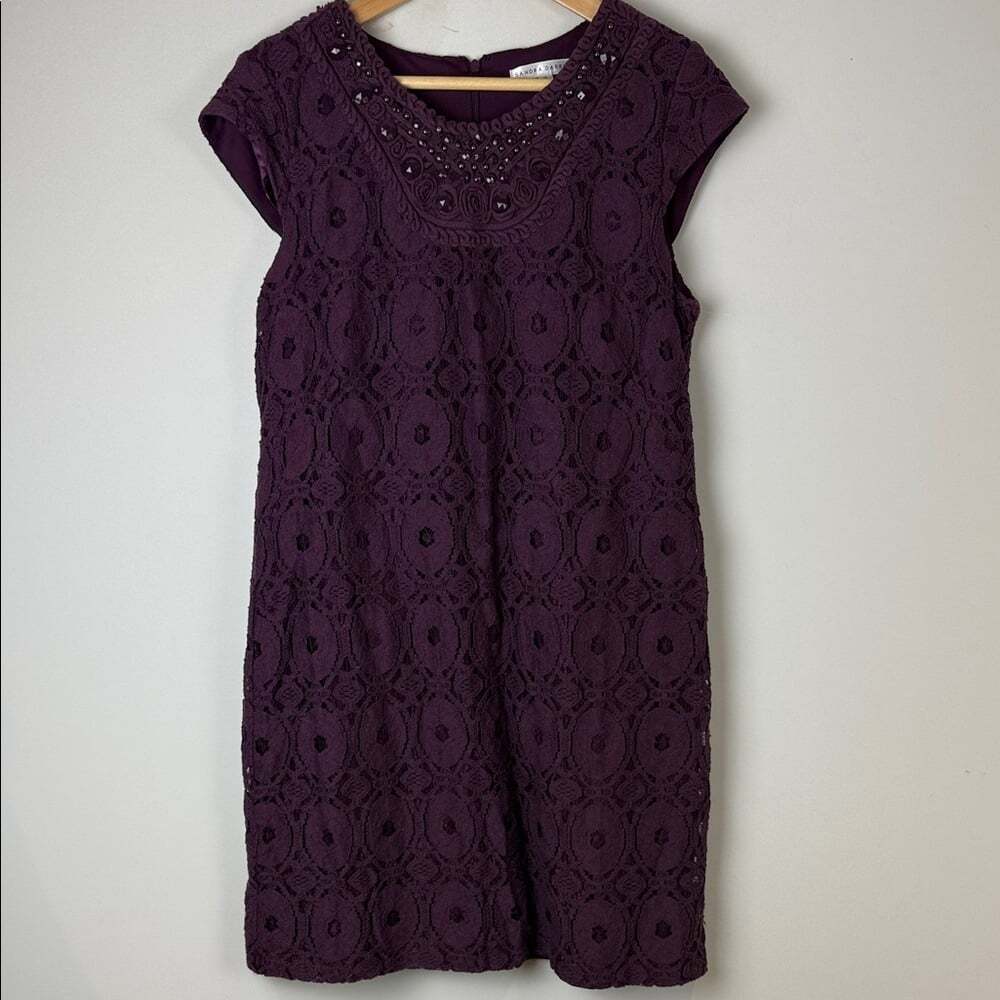 Sandra Darren Plum Dress with Beaded Detail Size 12